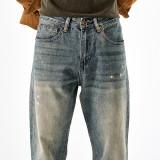 Casual Elastic-free Wide-leg dad Jeans Denim Pants