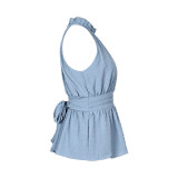 Solid Color Slim Sleeveless Halter Blouses