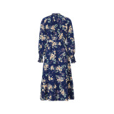 1pc Floral Print Lantern Sleeve Ruffle Hem Belted Dress