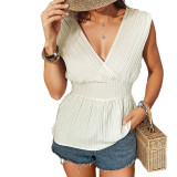 Tie Backless Plisse Blouse