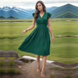 Women Women's Dress Solid Ruffle Trim Pleated Hem Dress