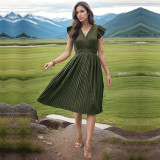 Women Women's Dress Solid Ruffle Trim Pleated Hem Dress