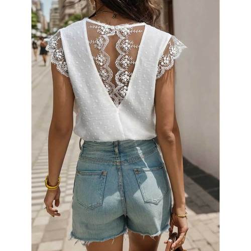 Lace Splicing Short Sleeve Shirts