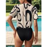 V Neck Geometric Pattern Shirt Bodysuits