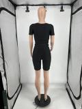 Solid Color Cross V-neck Short Sleeve Shorts Set