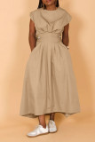 Fashion High Plicated Waist Slant Pocket Dress