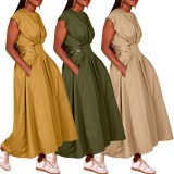 Fashion High Plicated Waist Slant Pocket Dress