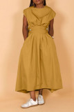 Fashion High Plicated Waist Slant Pocket Dress