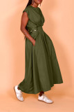 Fashion High Plicated Waist Slant Pocket Dress