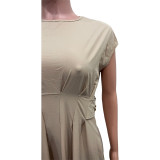 Fashion High Plicated Waist Slant Pocket Dress