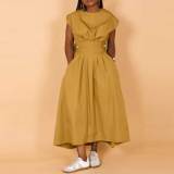 Fashion High Plicated Waist Slant Pocket Dress