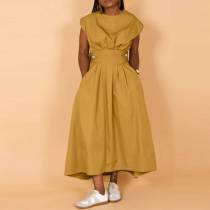 Fashion High Plicated Waist Slant Pocket Dress Fashion High Plicated Waist Slant Pocket Dress