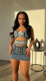 (PreOrder On 18th Available)Take It Slow Denim Top & Skirt SET