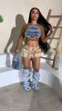 Multi Three -dimensional Pocket Bodycon Denim Mini Skirt