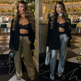 Solid Bronzing Straight Long Pants