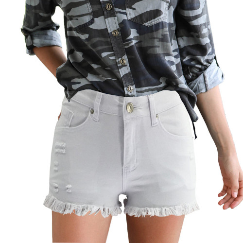 Ripped Frayed Fringed Denim Shorts