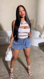 Multi Three -dimensional Pocket Bodycon Denim Mini Skirt