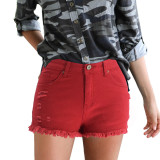 Ripped Frayed Fringed Denim Shorts