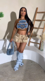 Multi Three -dimensional Pocket Bodycon Denim Mini Skirt