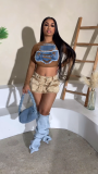 Multi Three -dimensional Pocket Bodycon Denim Mini Skirt