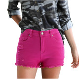 Ripped Frayed Fringed Denim Shorts