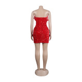 Body-hugging Elastic Feather Beaded Strapless Dress