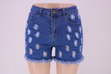 High Quality Solid Color Ripped High Waist Elastic Women's Denim Pants