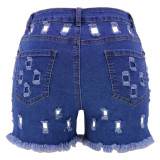 High Quality Solid Color Ripped High Waist Elastic Women's Denim Pants