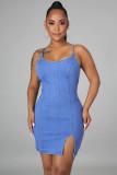 Solid Color Spaghetti Straps Fitted Sleeveless Dresses