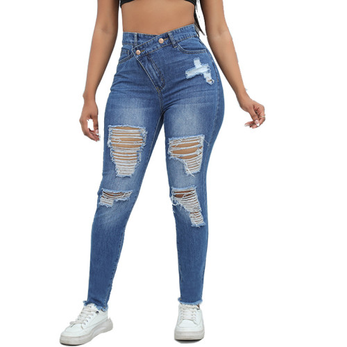 Ripped Raw Hem Skinny Jeans