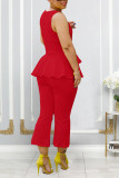 Solid Bandage Patchwork V Neck Sleeveless Ruffle Hem Tank & Pants Set
