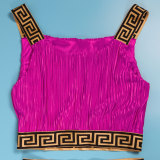 Pleated Patchwork Ribbon Solid Color High-Waisted Wide Leg Two-Piece Set
