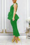 Solid Bandage Patchwork V Neck Sleeveless Ruffle Hem Tank & Pants Set