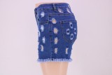 High Quality Solid Color Ripped High Waist Elastic Women's Denim Pants