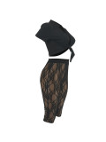 Sexy Solid Tie Front Crop Top and See Through Lace Shorts 2PCS Set