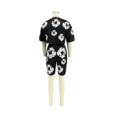 Casual Round Neck Short Sleeve Digital Print Short Set