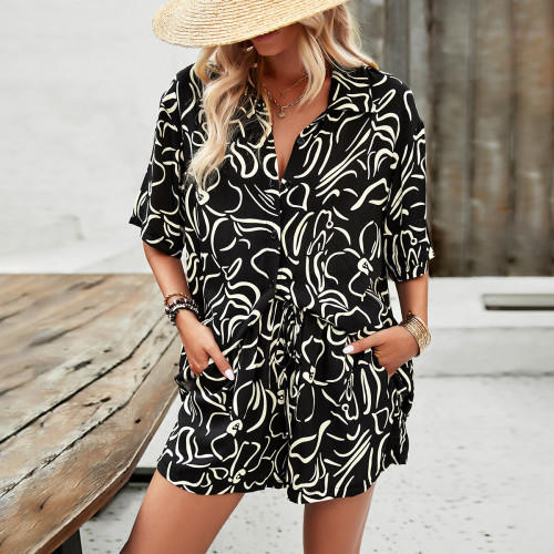 Abstract Print Button Shirt and Shorts Coordinates