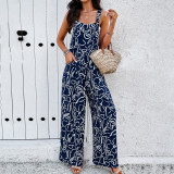 Printed Wide Strap Jumpsuit with Pockets