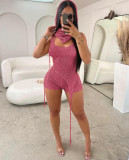 NEW Hollow Sequins Backless Halter Asymmetric Club Short Set 3pcs