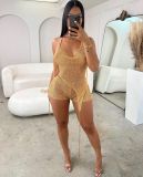 NEW Hollow Sequins Backless Halter Asymmetric Club Short Set 3pcs