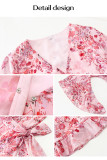 Casual Half Sleeve Flower Print Elegant V-neck -Line Knee-Length High Waist Dress