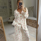 Cozy Heart Print Long Sleeve Long Pants Pajama Set