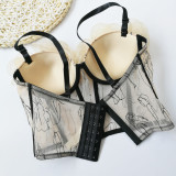 Sheer Bodice Embroidered Top with One-Shoulder Design and 3D Floral Bustier