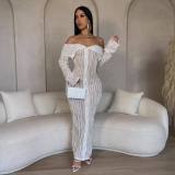Sexy Off Shoulder Long Sleeves Wave Pattern Design Bodycon Dress