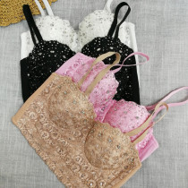 Sparkling Rhinestone Embellishments Lace Straps Top
