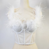 Ostrich Feather Fishbone Strapless Corset Backless Feather Camisole