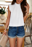 Mock-neck Frill Trim Sleeveless Top