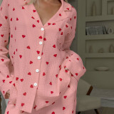 Cozy Heart Print Long Sleeve Long Pants Pajama Set