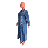 Distressed Long Sleeve Denim Windbreaker Coat