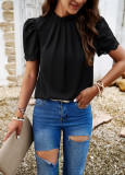 Women's Bubble Short Sleeve Shirt With Stand Collar